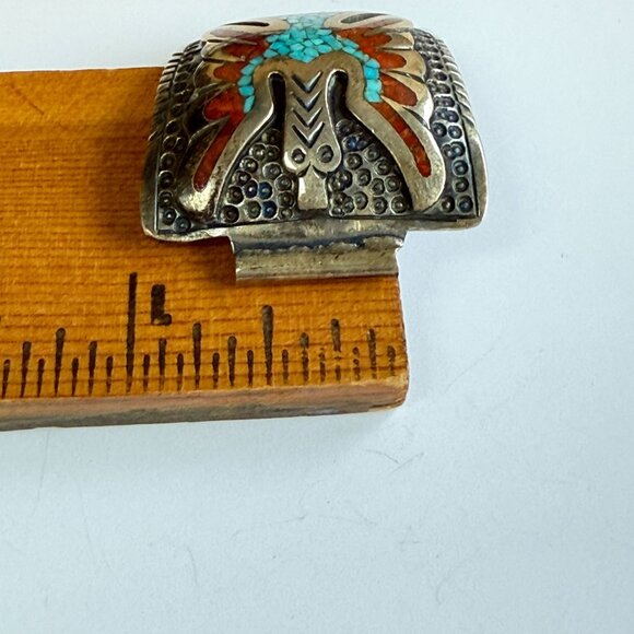 RARE Native American Thomas Singer Turquoise Coral Silver Watch Ends TIPS - Picture 11 of 11